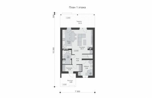 Одноэтажный дом с мансардой и перголой