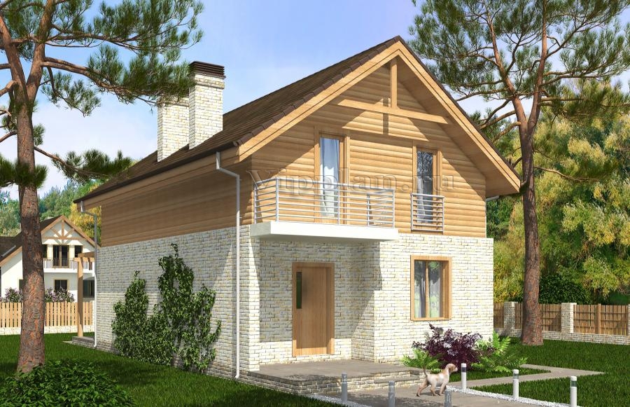 Одноэтажный дом с мансардой и перголой