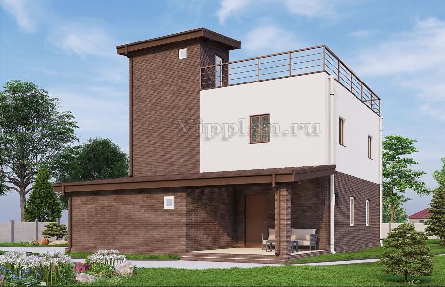 Двухэтажный дом с террасой, гаражом и эксплуатируемой кровлей